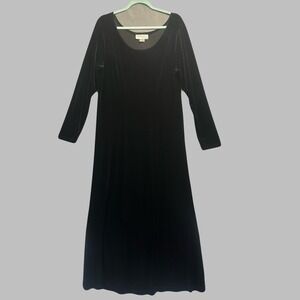 Vintage Velvet Maxi Dress Long Sleeve Formal Size L Black Y2K Gothic Whimsigoth